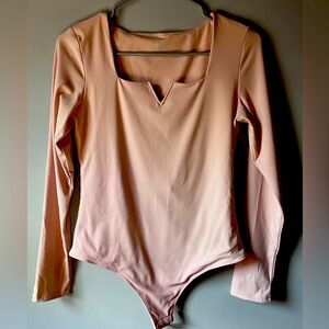 Women's Square Neck V Neck Long Sleeve Bodysuit Tops Double Lined Thong Bodysuit